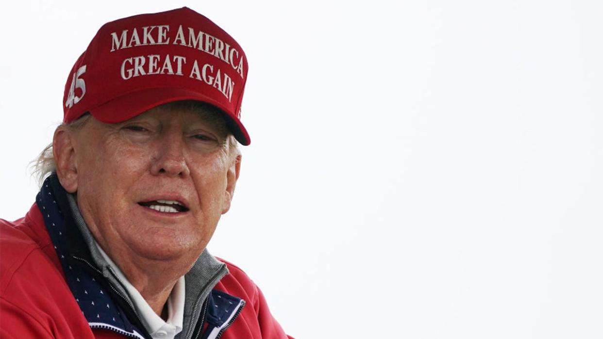 <div>Former US president Donald Trump on the 4th hole at Trump International Golf Links & Hotel in Doonbeg, Co. Clare, during his visit to Ireland. <strong>(Brian Lawless/PA Images via Getty Images)</strong></div>