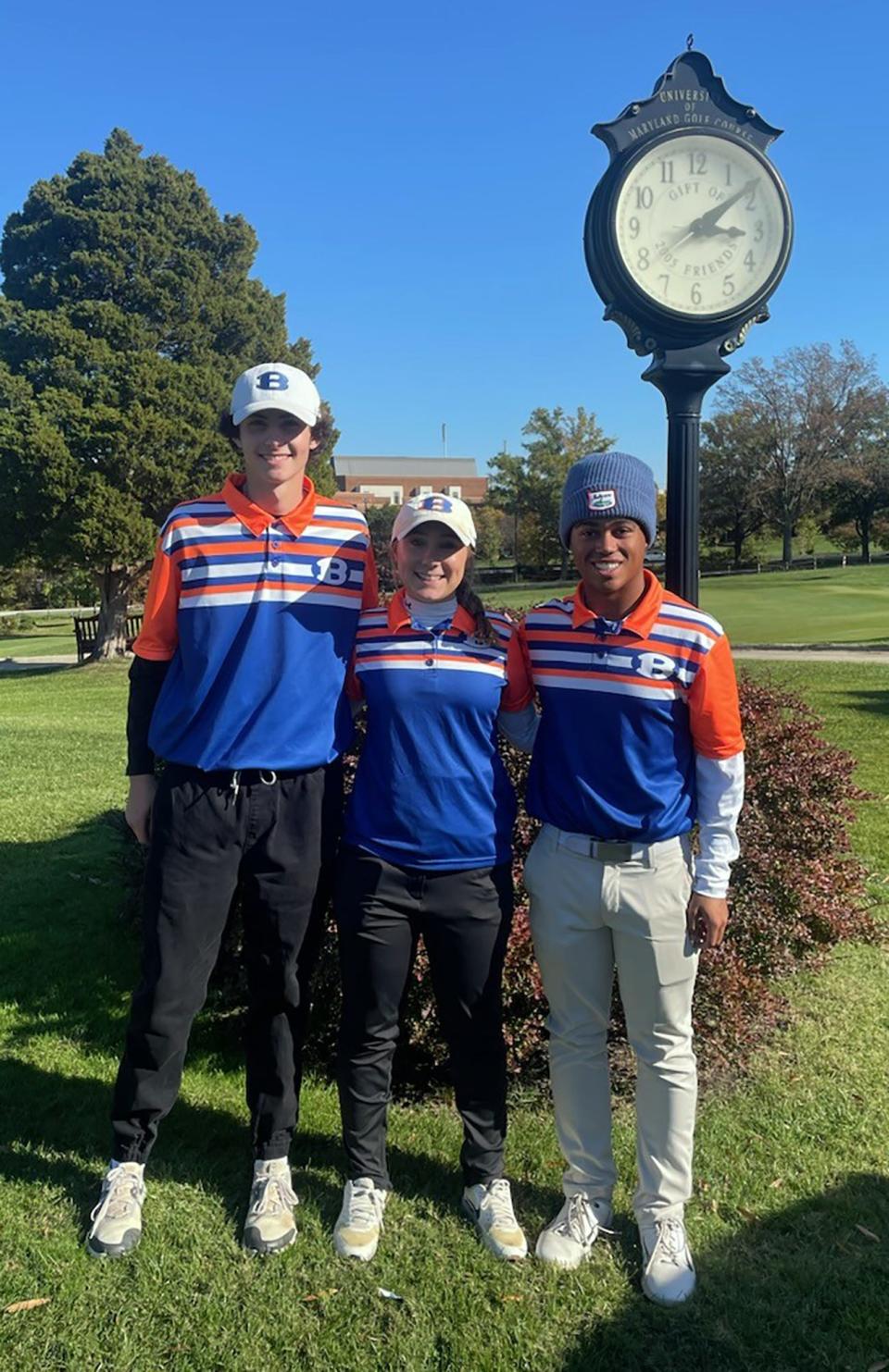 From left, Boonsboro's Nickel Lawrence, Piper Meredith and Kadan Jones made the cut for Wednesday's championship round of the Maryland state golf tournament at the University of Maryland course in College Park.