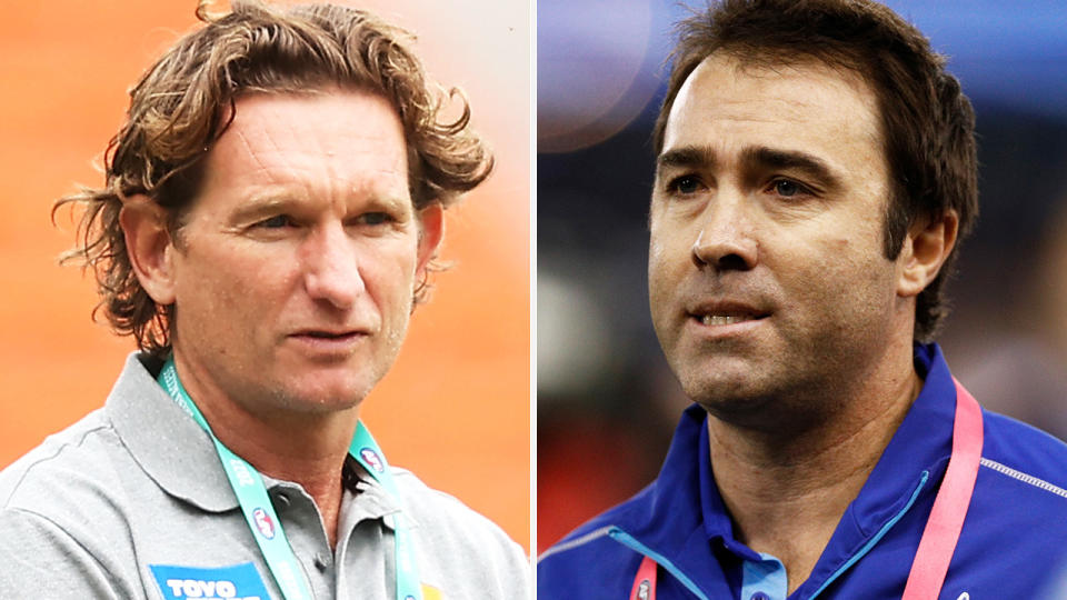 James Hird and Brad Scott are pictured side by side.