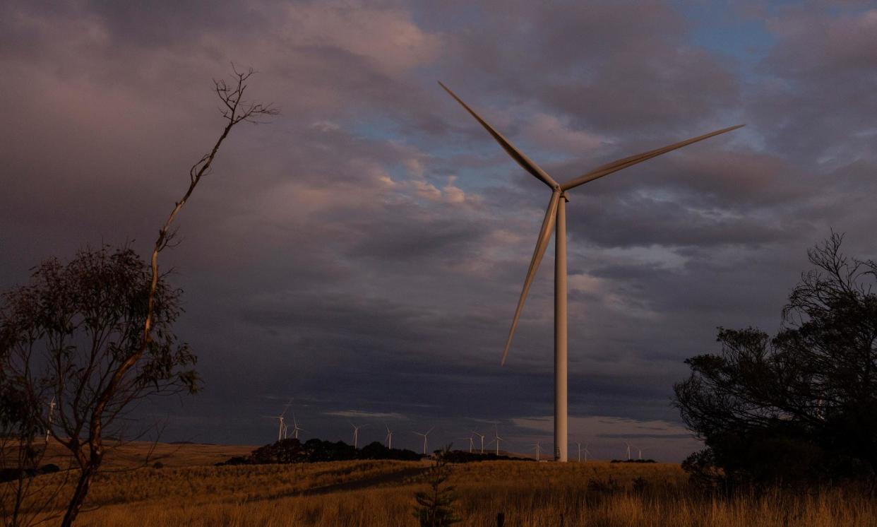 <span>A windfarm in Crookwell, NSW. At the end of 2023, Australia had 56 renewable energy projects under construction, down from 72 a year earlier.</span><span>Photograph: Jessica Hromas/The Guardian</span>