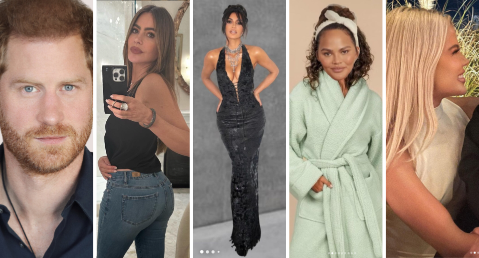 Celebrity photoshop fails - Prince Harry; Sofia Vergara; Kim Kardashian; Chrissy Teigen; Khloe Kardashian.  Photo: Instagram & BetterUp.com