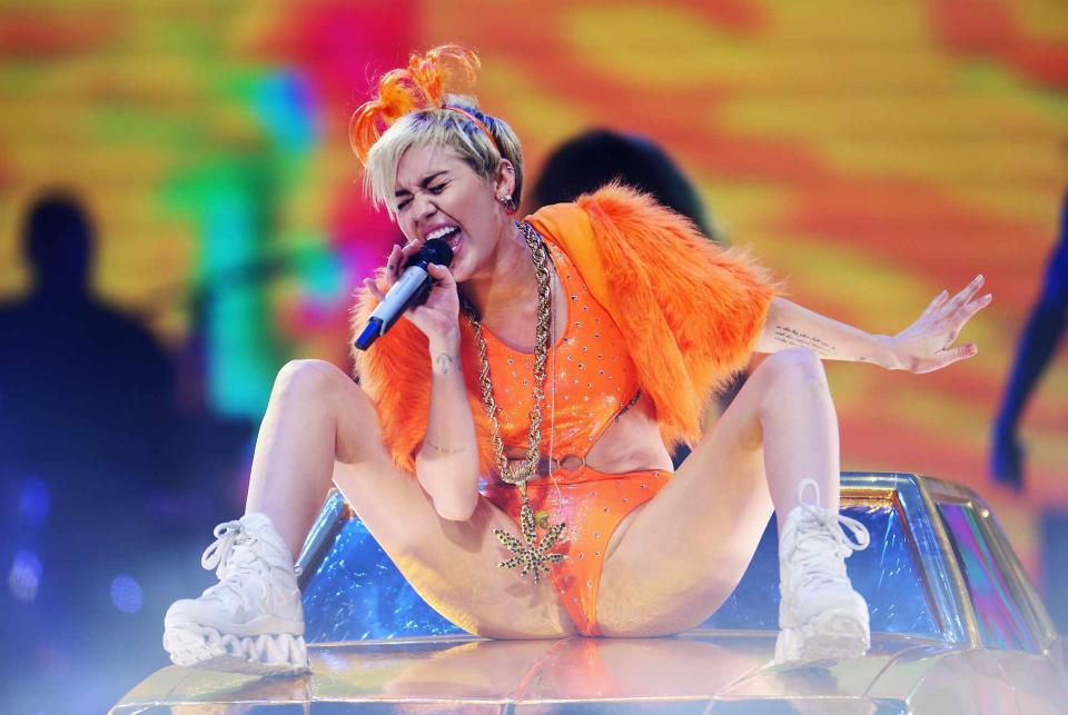 <p>Don Arnold/WireImage</p> Miley Cyrus on the Bangerz Tour in October 2014