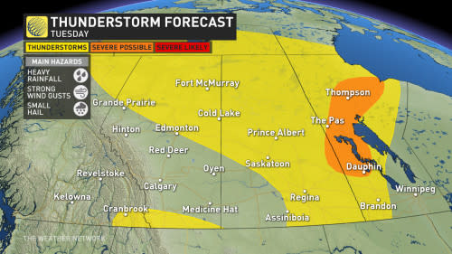 Prairies Tuesday storm risk map Sept 2 2024