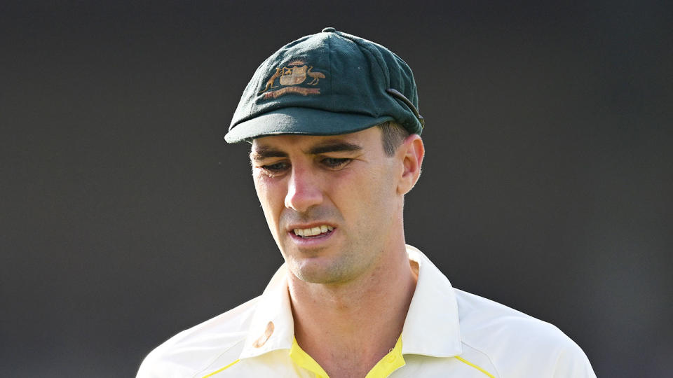 Aussie captain Pat Cummins had a day to forget at Old Trafford during the fourth Ashes Test. Pic: Getty