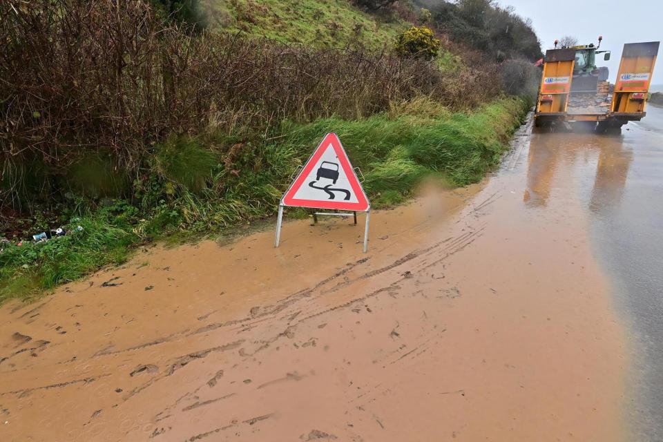 The Coast Road near Glenarm has been closed to traffic following a landslide. (Photo: Colm Lenaghan / Pacemaker)