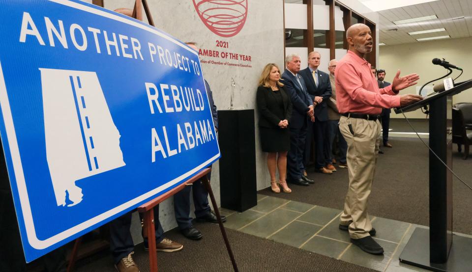 State Representative Artis McCampbell talks during a press conference where elected officials advocate for the construction of the West Alabama Highway at the Chamber of Commerce of West Alabama Thursday, Oct. 19, 2023 in Tuscaloosa.