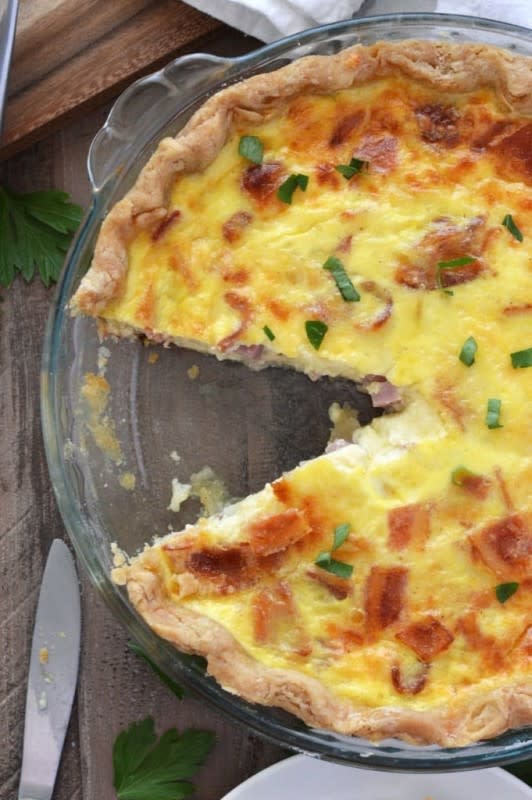 <p>This gluten-free ham and cheese quiche is perfect for brunch but is hearty enough for dinner. Full of ham, bacon and cheese, it’s a protein-packed meal full of smoky flavor – a sure crowd-pleaser.</p><p><a href="https://www.whattheforkfoodblog.com/2015/08/13/ham-and-cheese-quiche/" rel="nofollow noopener" target="_blank" data-ylk="slk:Get the recipe here!;elm:context_link;itc:0;sec:content-canvas" class="link "><em><strong>Get the recipe here!</strong></em></a></p>