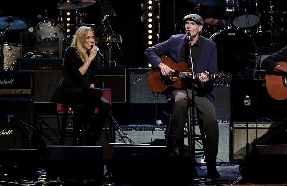 (L-R) Sheryl Crow and James Taylor perform at the Seventh Annual LOVE ROCKS NYC Benefit Concert for God’s Love We Deliver at Beacon Theatre on March 09, 2023 in New York City.