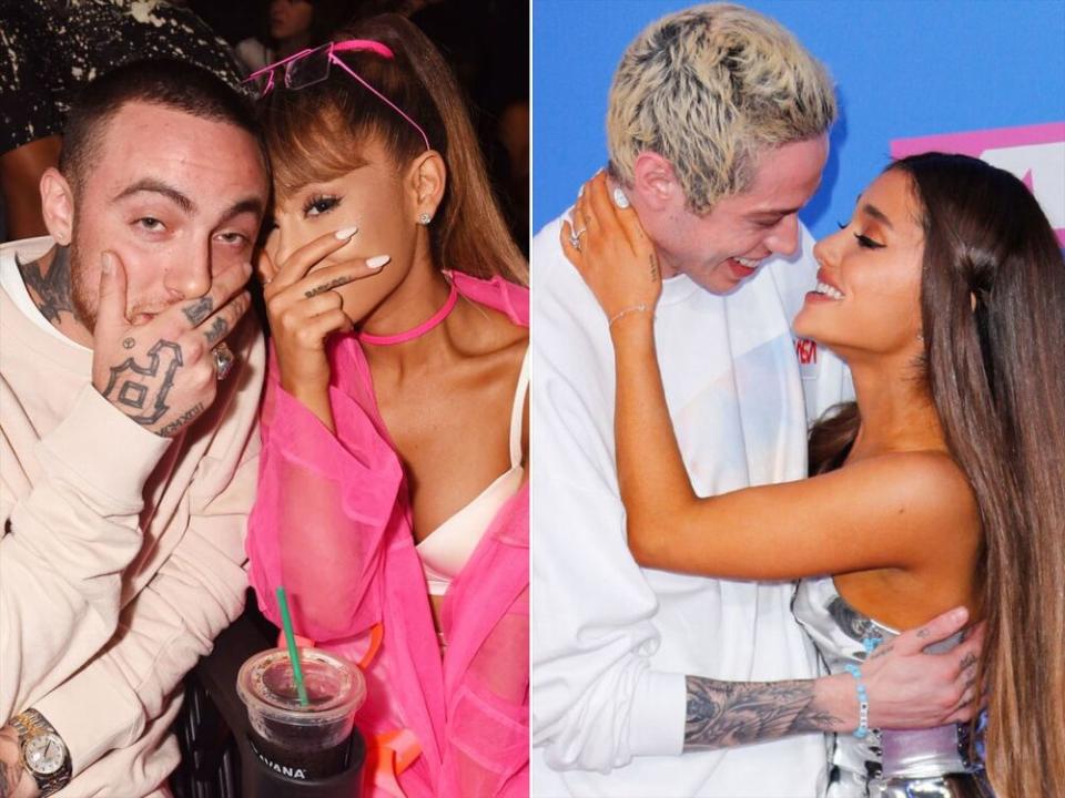 Mac Miller and Ariana Grande; Pete Davidson and Ariana Grande | Jeff Kravitz/FilmMagic; Splash News