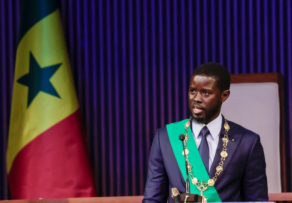 Senegal’s new president Bassirou Diomaye Faye after taking the oath of office in Dakar (Reuters)
