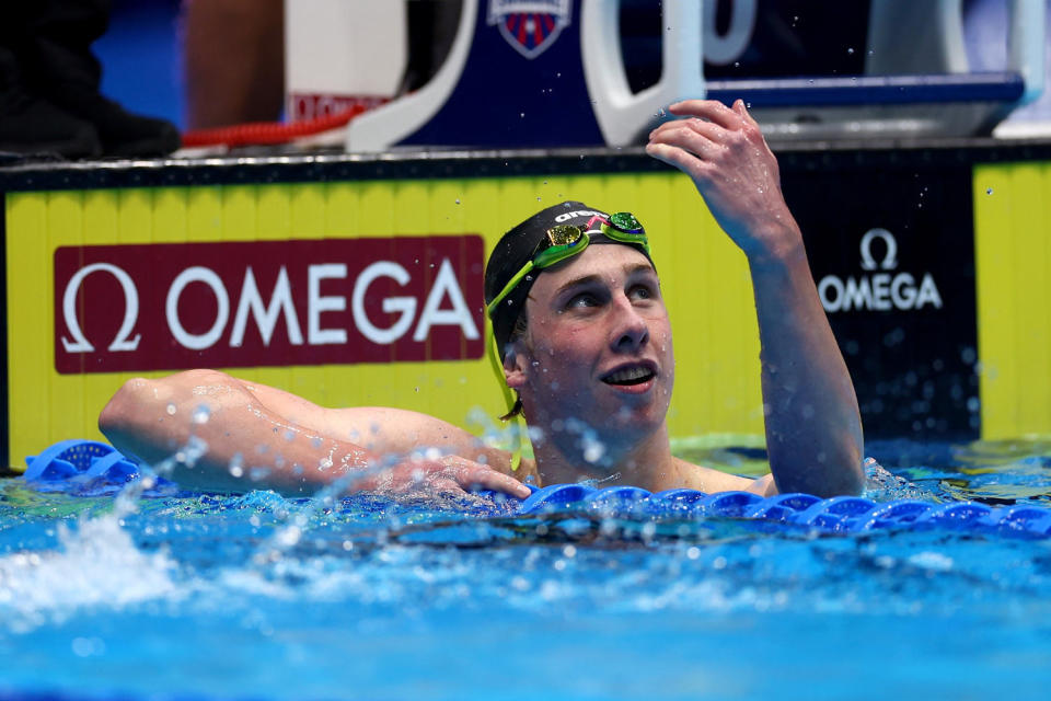 Aaron Shackell wins the 400m freestyle final at 2024 U.S. Olympic Team Swimming Trials (Maddie Meyer / Getty Images)