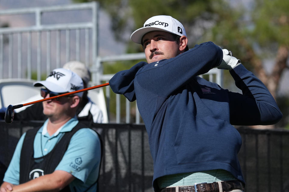 J.T. Poston hits his tee shot on the first hole during the first round of the Shriners Children’s Open golf tournament at TPC Summerlin. Mandatory Credit: Ray Acevedo-USA TODAY Sports