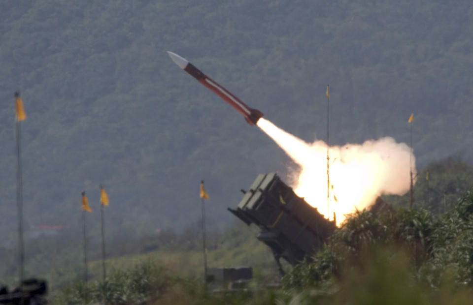 FILE - A U.S.-made Patriot missile is launched during an annual exercises in Ilan County, 80 kilometers (49 miles) west of Taipei, Taiwan, on July 20, 2006. Patriot missile systems have long been a hot ticket item for the U.S. and allies in contested areas of the world as a coveted shield against incoming missiles. In Europe, the Middle East and the Pacific, they guard against potential strikes from Iran, Somalia and North Korea. So it was a critical turning point when news broke this week that the U.S. has agreed to send a Patriot missile battery to Ukraine (AP Photo/File)