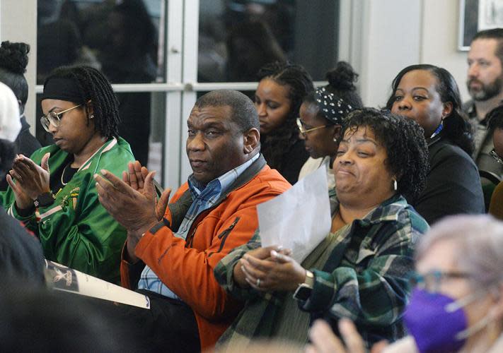 Members of the crowd respond to Black History speech on Feb. 16, 2024. (Photo/Chad Hunter for Cherokee Phoenix)