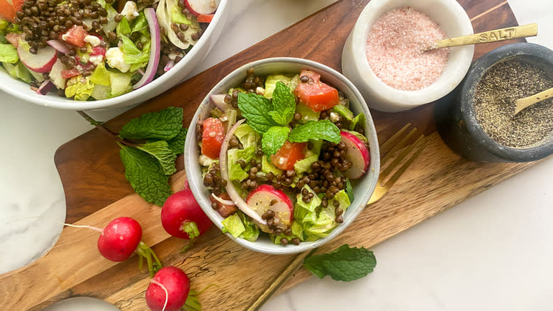 bowl of salad on board