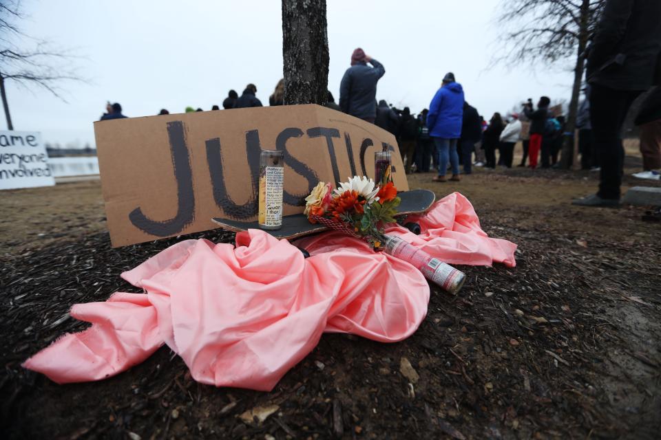 Protesters in support of Tyre Nichols gather at Shelby Farms on Jan. 30, 2023 in Memphis to voice their demands and frustrations.