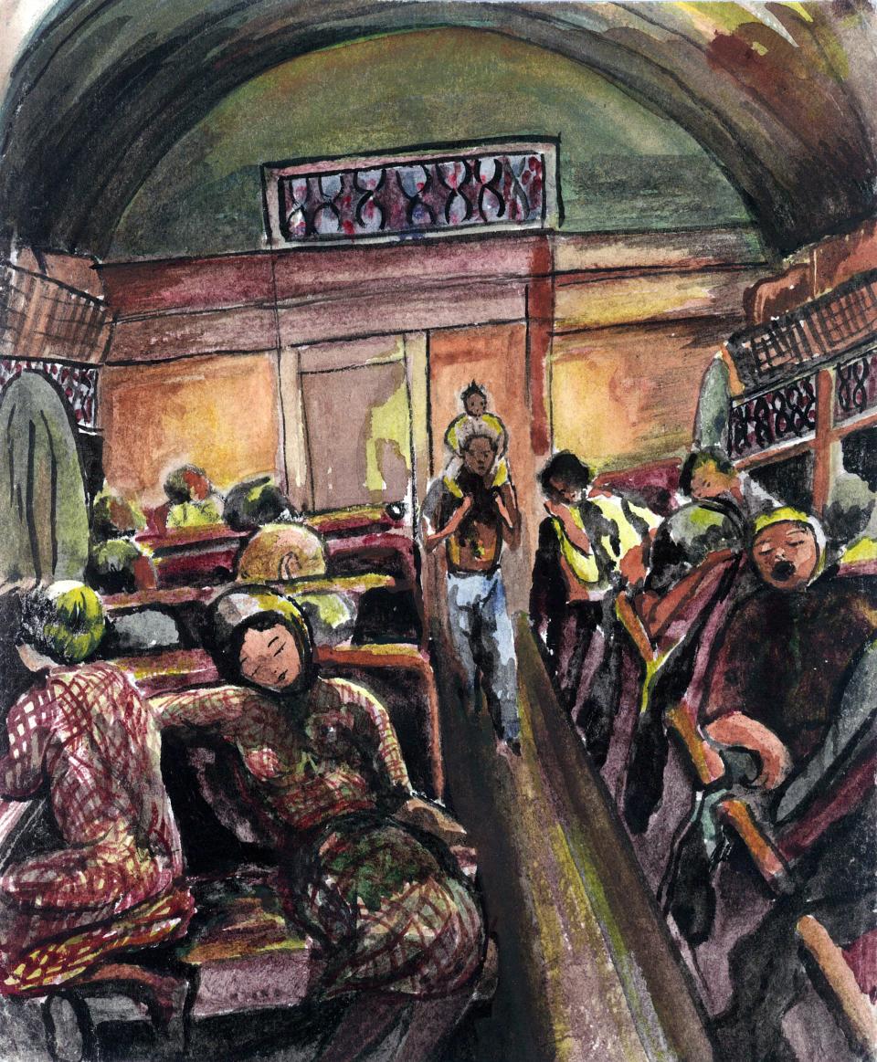 “Train to Minidoka.” Watercolor on paper.