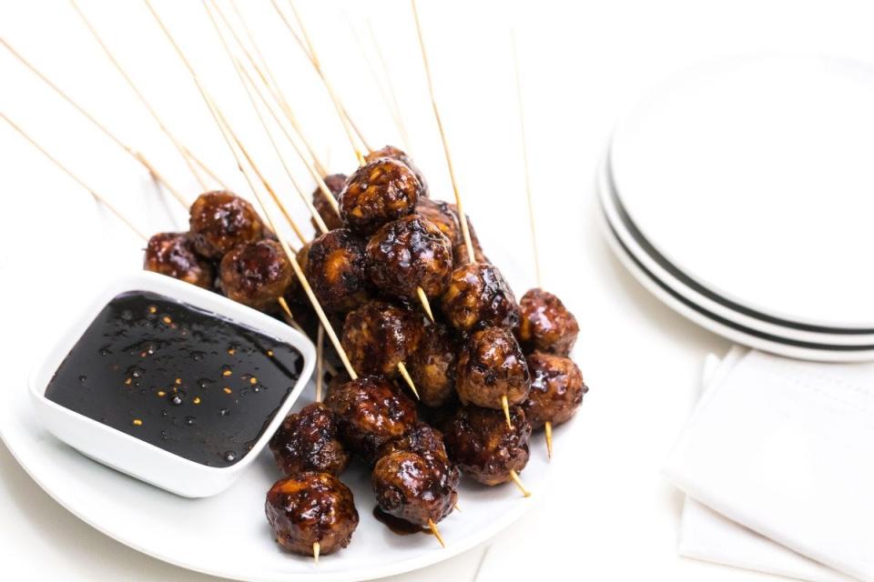 Turkey meatballs with Asian-style dipping sauce.