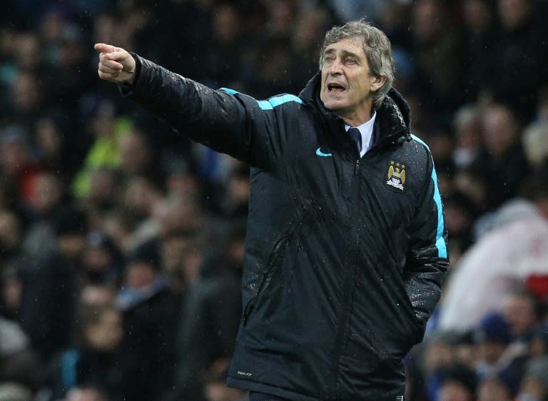 Manchester City's manager Manuel Pellegrini gestures during their English Premier League match against Everton, at the Etihad stadium in Manchester, on January 13, 2016