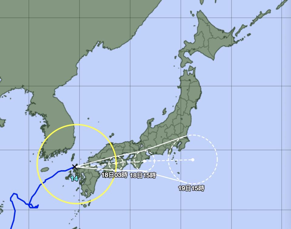 日本氣象廳公布最新颱風路徑。（圖／翻攝自日本氣象廳）