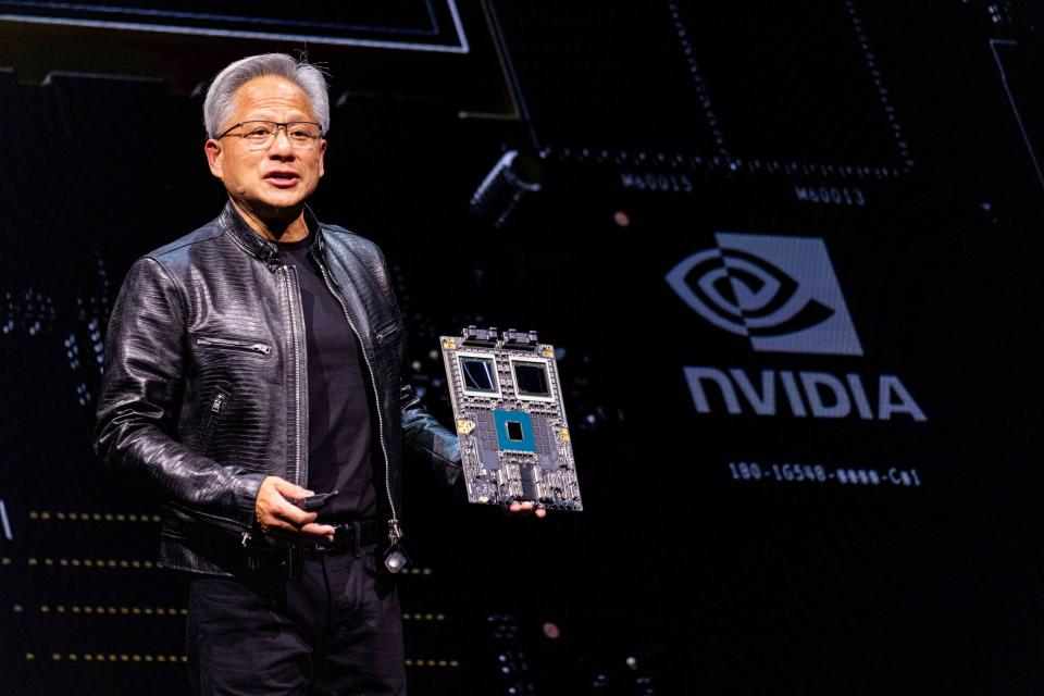 <p>Annabelle Chih / Bloomberg / Contributor / Getty Images</p> Nvidia CEO Jensen Huang speaks at an event in Taipei, Taiwan, on June 2, 2024.