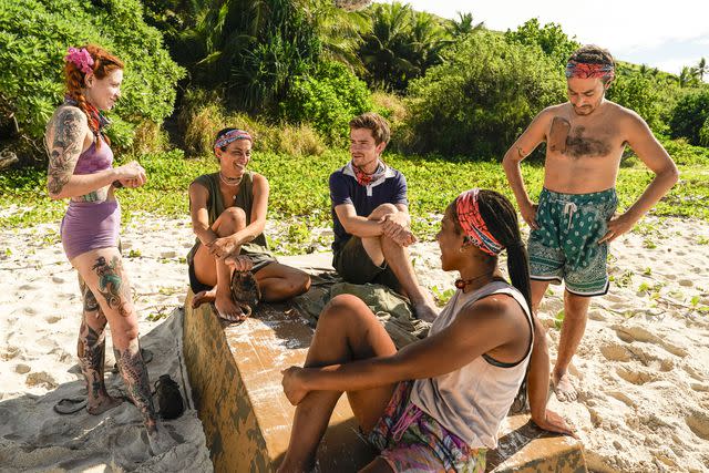 <p>Robert Voets/CBS</p> Kenzie Petty, Maria Shrime Gonzalez, Charlie Davis, Tiffany Ervin, and Ben Katzman on 'Survivor 46'