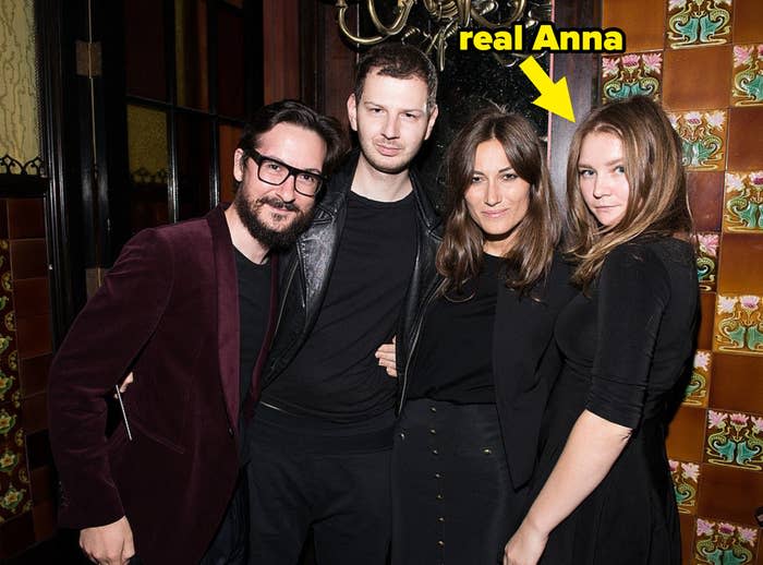 a group photo with a yellow arrow reading "real Anna" pointing to Anna