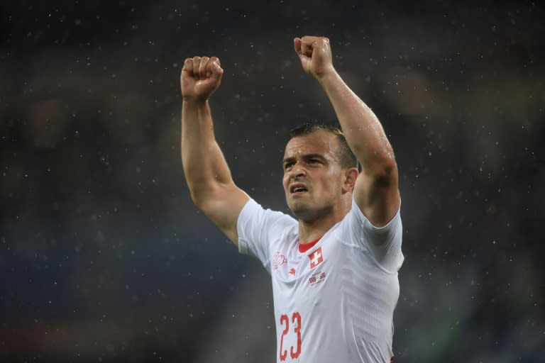 Xherdan Shaqiri celebrates Switzerland's victory against Serbia in World Cup Group E