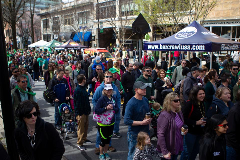 Crowds fill downtown Greenville at the St. Patrick’s Day Festival near NOMA Square, on Saturday, March 16, 2019. (Greenville News File Photo)