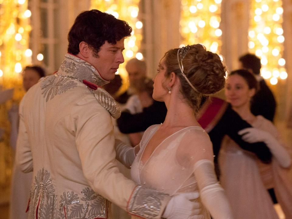 Norton and Lily James in ‘War & Peace’, which was filmed in Russia (BBC)