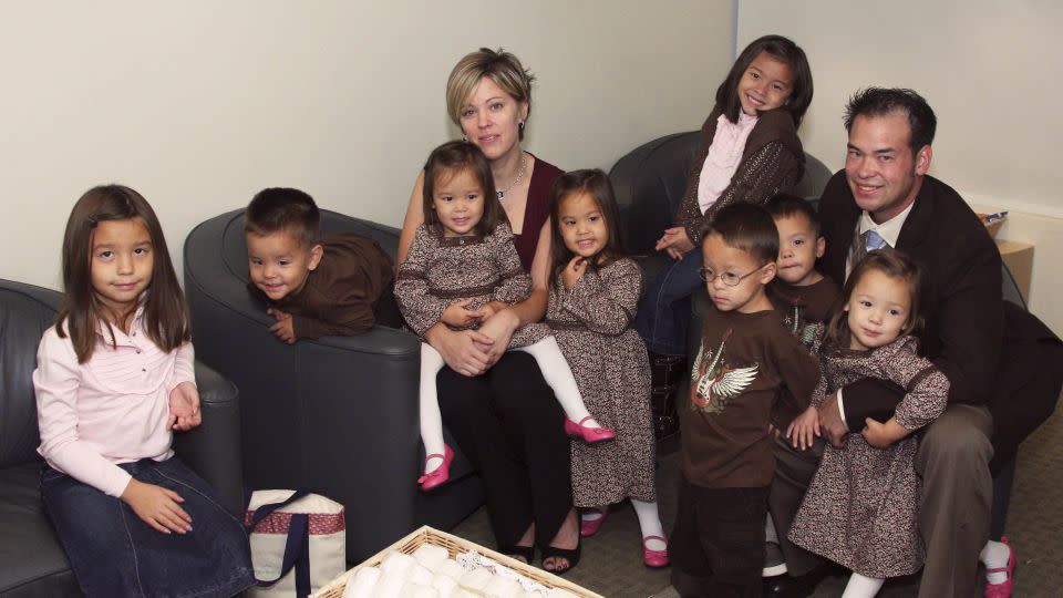 Kate Gosselin and then-husband Jon Gosselin with their twin daughters and sextuplets on NBC News' "Today" show in 2007. - Heidi Gutman/NBC NewsWire/Getty Images