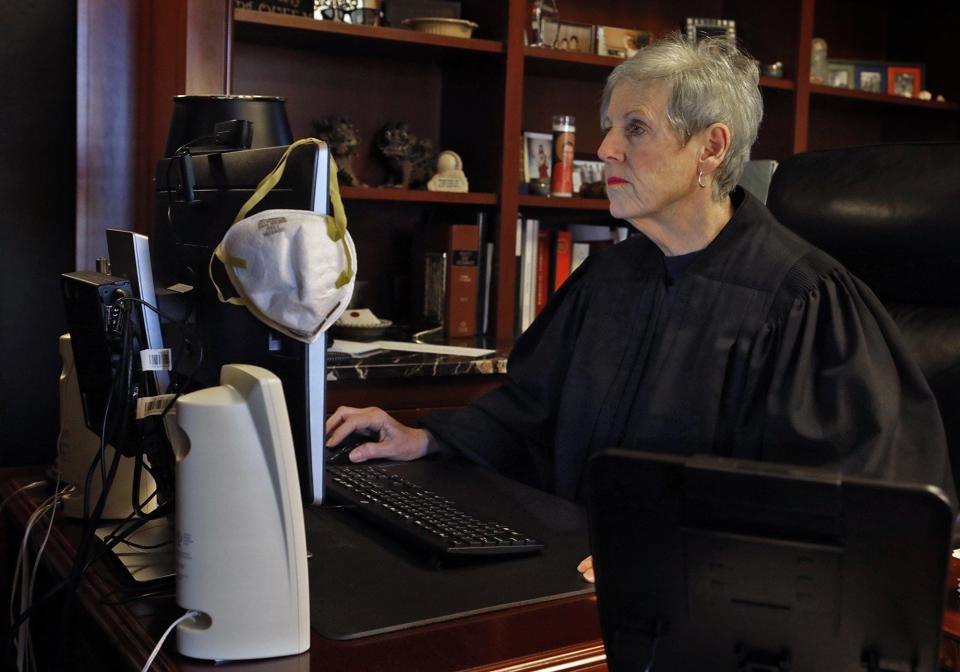 Chief Justice Maureen O'Connor and the associate justices of the Ohio Supreme Court conducted oral arguments in cases via online video during the coronavirus pandemic.