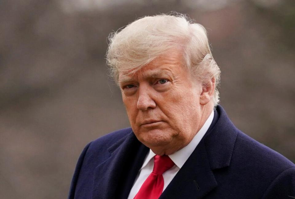 President Donald Trump arrives on the South Lawn of the White House, in Washington. Facebook says, on Friday, June 4, it will suspend Trump’s accounts for two years following its finding that he stoked violence ahead of the deadly Jan. 6 insurrection. (AP Photo/Evan Vucci, File)