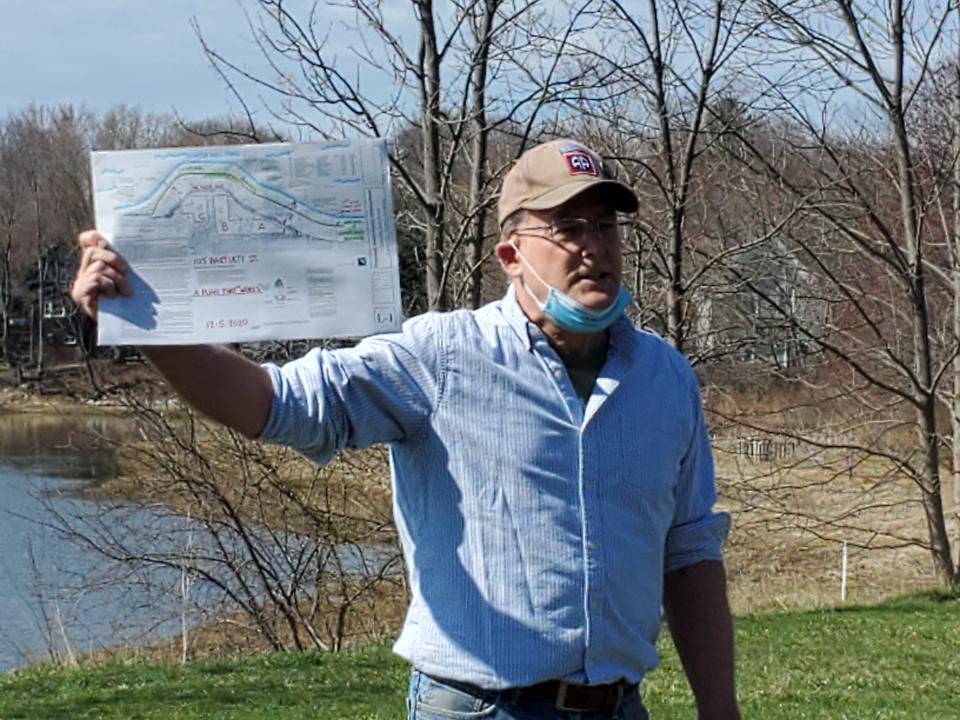 Jim Hewitt, Portsmouth resident, is seen opposing a plan to build 152 apartments along North Mill Pond at an event Saturday, April 10, 2021. The event was several months before his appointment to the Portsmouth Planning Board.