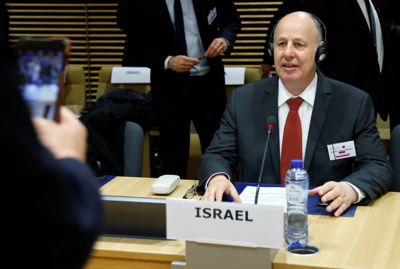 Israeli Minister of Regional Cooperation Hanegbi attends a session of the International Donor Group for Palestine in Brussels