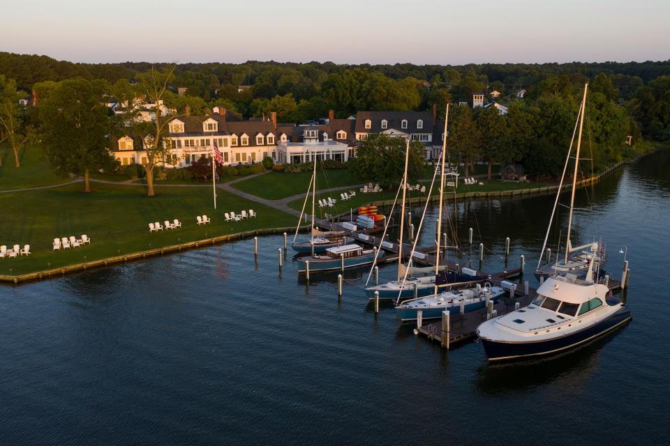 Aerial of the Inn at Perry Cabin in the summertime