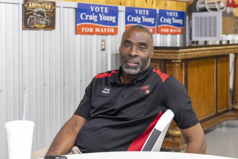 Idabel Mayor Craig Young poses for a photo on Thursday, April 20, 2023, in Idabel, Okla. (AP Photo/Alonzo Adams)