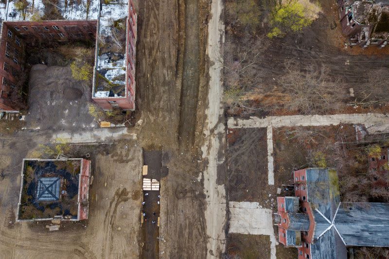 Drone pictures show bodies being buried on New York's Hart Island amid the coronavirus disease (COVID-19) outbreak in New York City