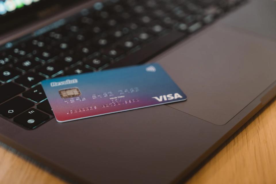 picture of a credit card on a MacBook