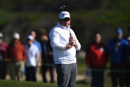 Feb 10, 2018; Pebble Beach, CA, USA; Ted Potter Jr. looks on at the ninth green during the third round of the AT&T Pebble Beach Pro-Am golf tournament at Monterey Peninsula Country Club. Mandatory Credit: Joe Camporeale-USA TODAY Sports