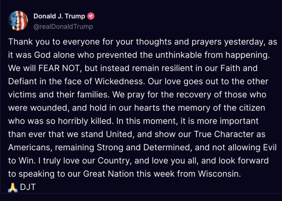 Donald Trump’s post on Truth Social Sunday morning. 