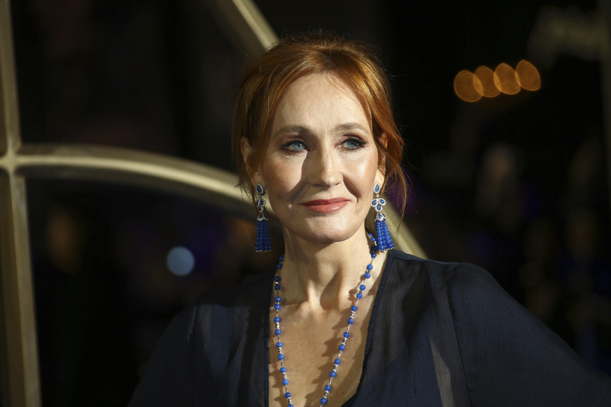 Author J.K. Rowling poses for photographers upon arrival at the premiere of the film ‘Fantastic Beasts: The Crimes of Grindelwald’, at a central London cinema, Tuesday, Nov. 13, 2018. (Photo by Joel C Ryan/Invision/AP)