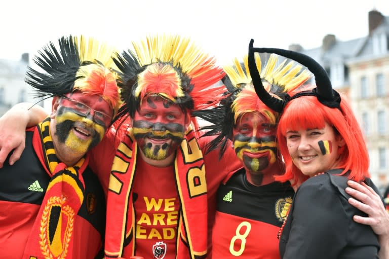 Belgium supporters in Lille on July 1, 2016 ahead of the Euro 2016 football tournament quarter final match between Belgium and Wales