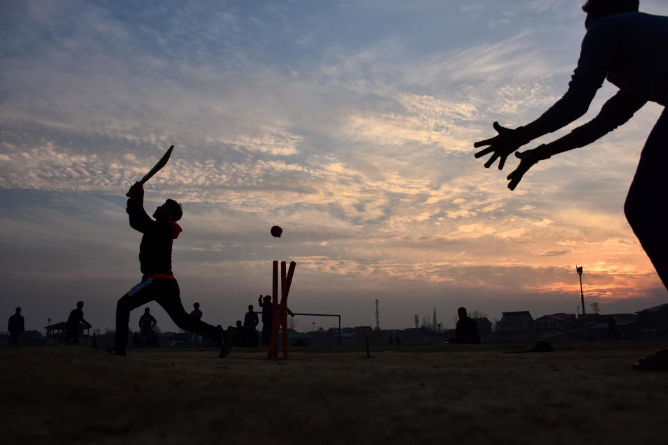 Kashmiri boys play cricket in Srinagar, Indian administered Kashmir, in a July 10, 2019 file photo. / Credit: Muzamil Mattoo/NurPhoto/Getty