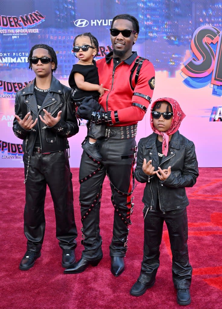 Jordan Cephus, Wave Set Cephus, Offset and Kody Cephus attend the World Premiere of Sony Pictures Animation's 