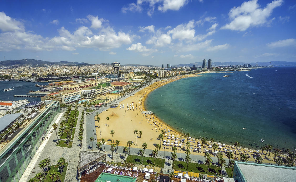 View of Salou Platja Llarga Beach in Spain from the last floor of a coast building in Barcelona