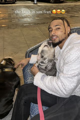 <p>Simone Biles/Instagram</p> Biles posted a photo of husband Owens with their pups in San Francisco Friday