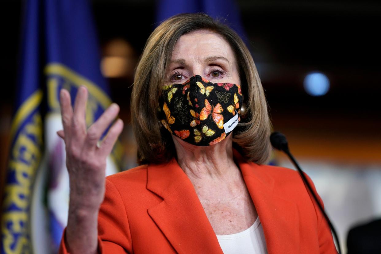 In this March 2, 2020, photo, House Speaker Nancy Pelosi of Calif., speaks during a news conference in Washington. House Democrats are hustling to pass the most ambitious effort in decades to overhaul policing. They are confident they can avoid clashing with moderates in their own party who are wary of reigniting the same “defund the police” debate that they say hurt them during last fall’s election