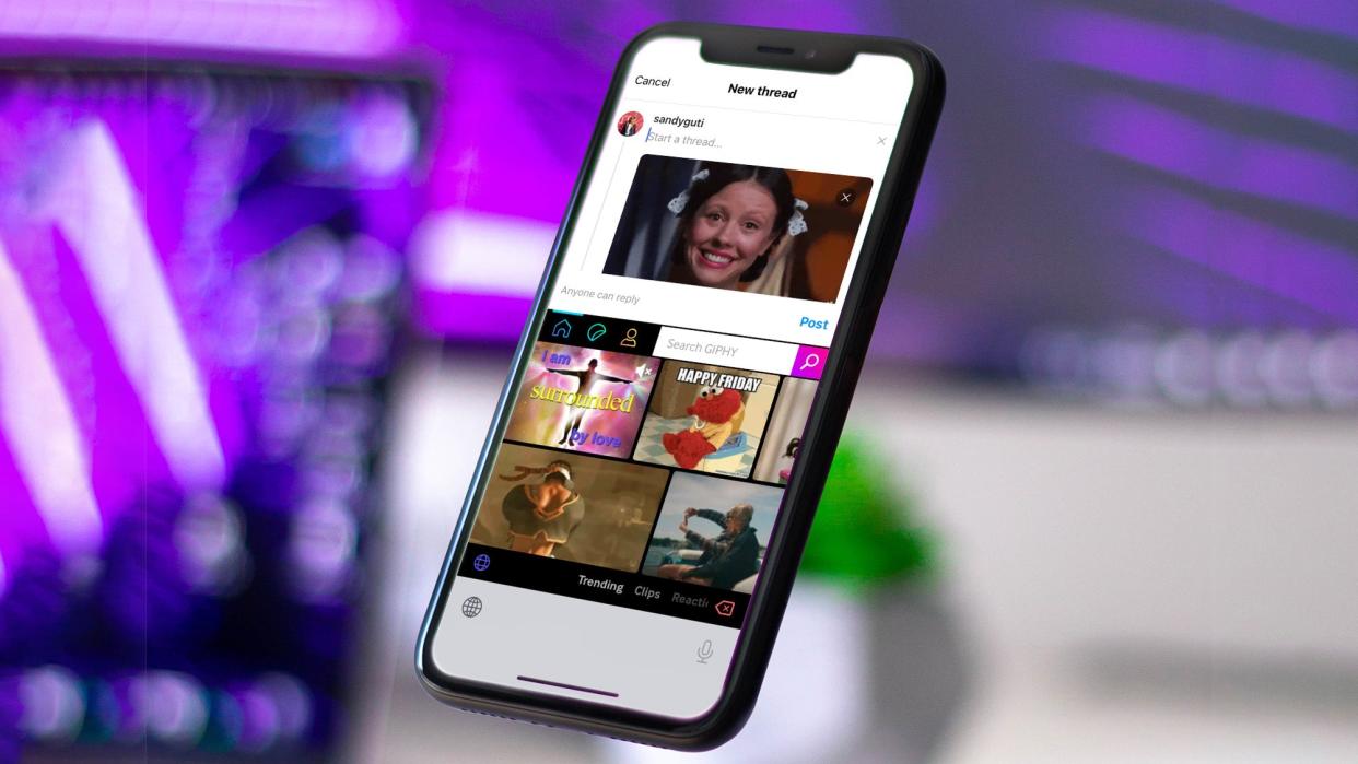 Phone showing a GIF on the Threads apps
