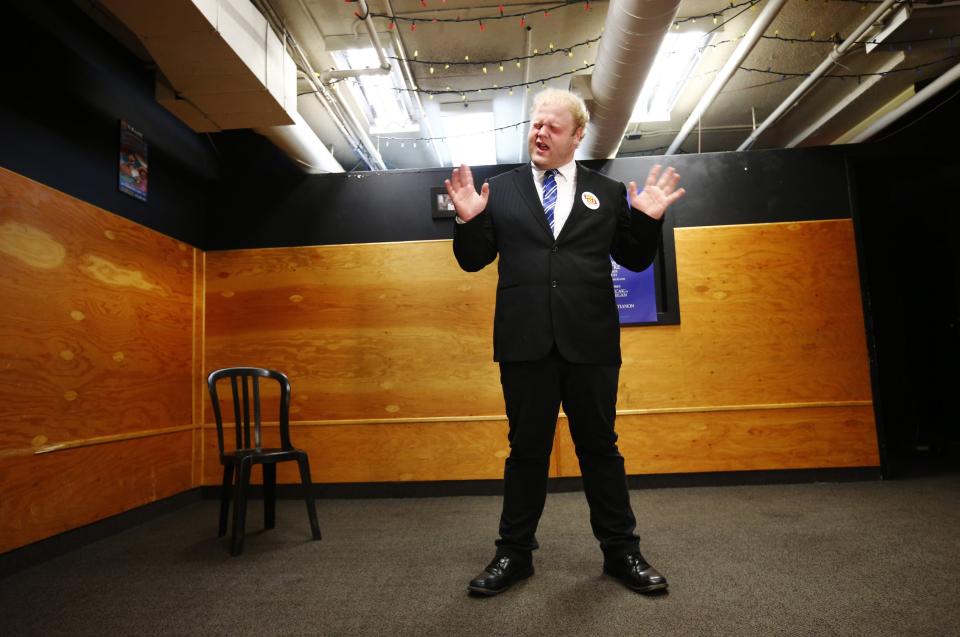 Travis Hay performs during an audition for "Rob Ford The Musical: The Birth of a Ford Nation" in Toronto